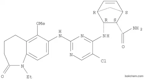 Molecular Structure of 1022957-12-5 (Bicyclo[2.2.1]hept-5-ene-2-carboxamide, 3-[[5-chloro-2-[(1-ethyl-2,3,4,5-tetrahydro-6-methoxy-2-oxo-1H-1-benzazepin-7-yl)amino]-4-pyrimidinyl]amino]-, (1S,2S,3R,4R)-)